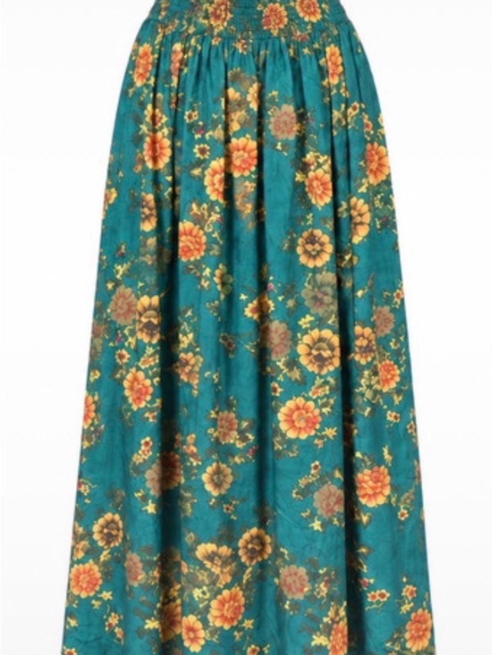 NATURAL LIFE Teal Maxi Skirt with Orange and Yellow Floral Print NWT